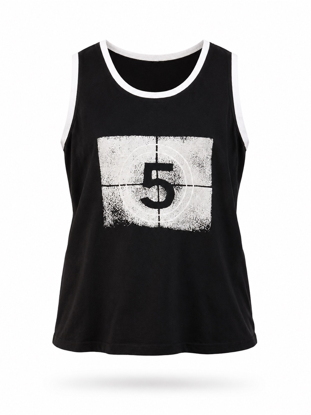 Black Graphic Tank Top with White Trim